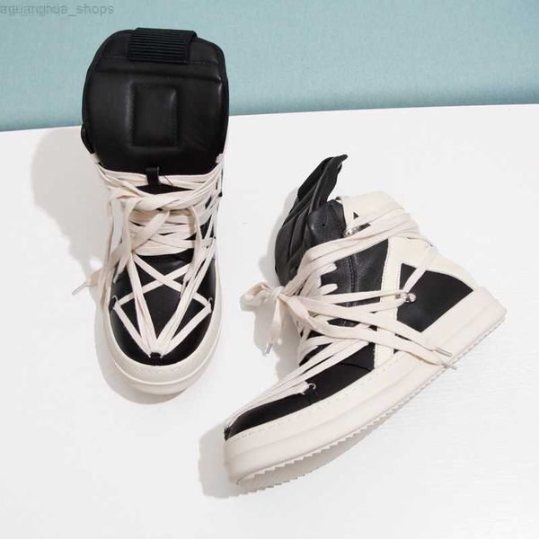 

brand rick men's casual shoes inverted triangle leather sneakers ro owens y2k women's boots, Black