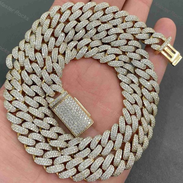

master rocks heavy cuban chain hip hop iced out s925 vvs moissanite 12mm 3 rows miami cuban link chain gold, Silver