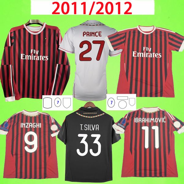 

2011 2012 retro soccer jerseys long sleeve vintage football shirt t home away third 11 12 ac maglia da calcio maldini inzaghi milans beckham, Black;yellow