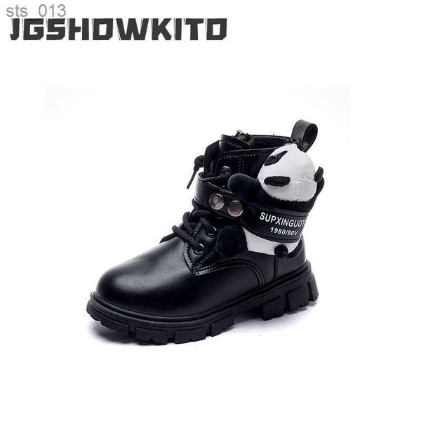 

winter 2023 new girls cartoon doll panda warm cotton boots casual versatile black narrow band princess breathable ankle shoes l230518, Black;grey