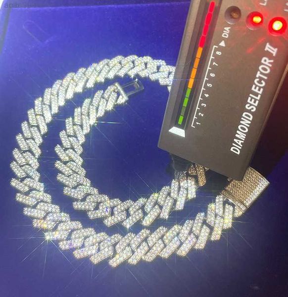 

wholesale price 925 silver 15mm wide 2rows moissanite diamond cuban link necklace chain for mens hip hop jewelry