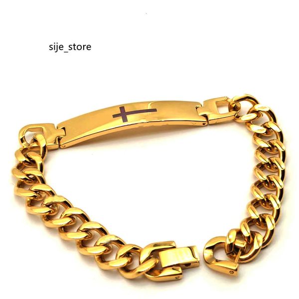 

stainless steel bracelet smooth face chain bracelet 18k gold men's and women's stainless steel trendsetter versatile cuban chain m, Black