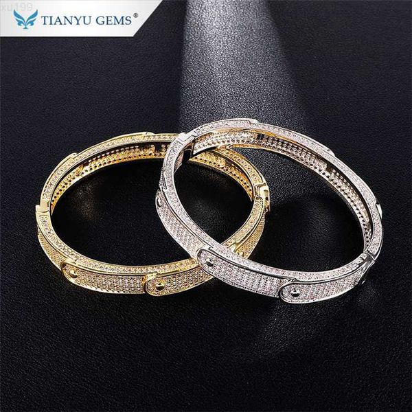 

tianyu gems diamond studded gold bangle yellow gold and white gold luxury moissanite diamonds jewelry, Silver