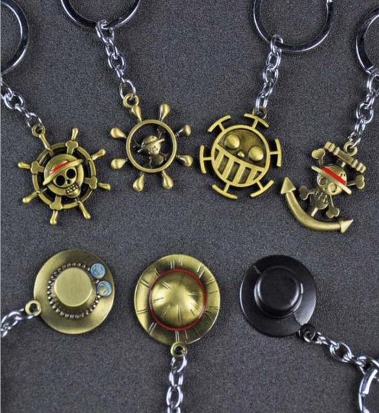 

10pcslot fashion jewelry keychain one piece monkey d luffy straw hat rudder skull pendant key chains for fans party gift4594261, Slivery;golden