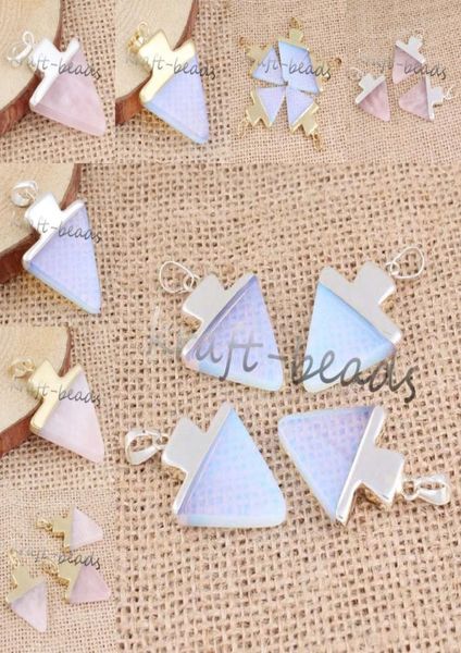 

whole 10pcs fashion gold platedsilver plated rose quartz opalite opal stone christmas tree pendant necklace charm jewelry7227654, Silver