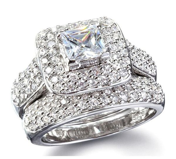 

size 5678910 jewelry princess cut 14kt white gold filled full z gem simulated diamond women wedding engagement ring set w5159711, Silver