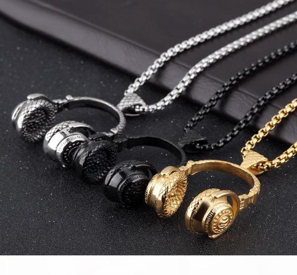 

stainless steel hip hop jewelry vintage men rock punk rapper disc headset microphone pendants chains necklace nightclub singer dj 3557915, Silver