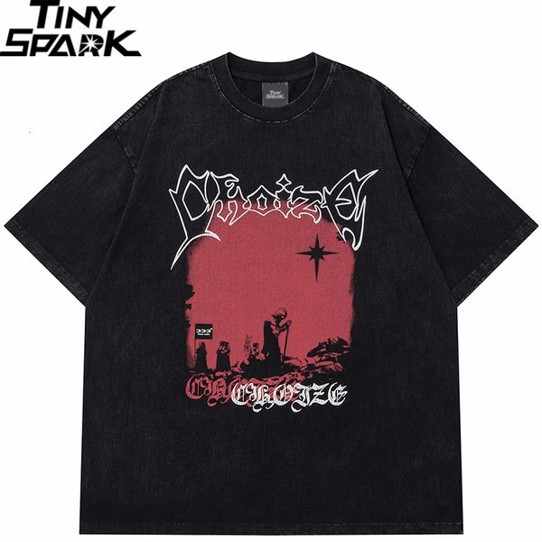 

mens tshirts street tshirt retro crack printed graphic wash black harajuku hip hop tee cotton 230707, White;black