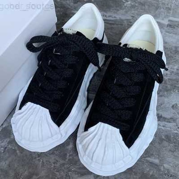 

maison mihara yasuhiro mmy dissolved shoes men's and women's flat sole board shoes sports shell head thick sole canvas shoes, Black