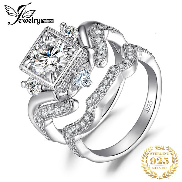 

with side stones jewelry 2 pcs 925 sterling silver wedding ring for woman 13 ct aaaaa cz simulated diamond claddagh engagement bridal sets 2
