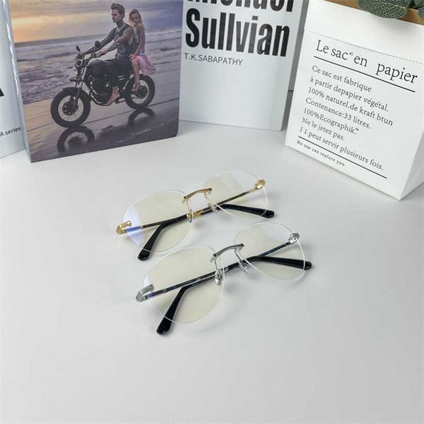 

sunglasses 2023 new kajia ct245s frameless glasses men's ultra pure titanium anti blue light flat lens for women with color changing le, White;black