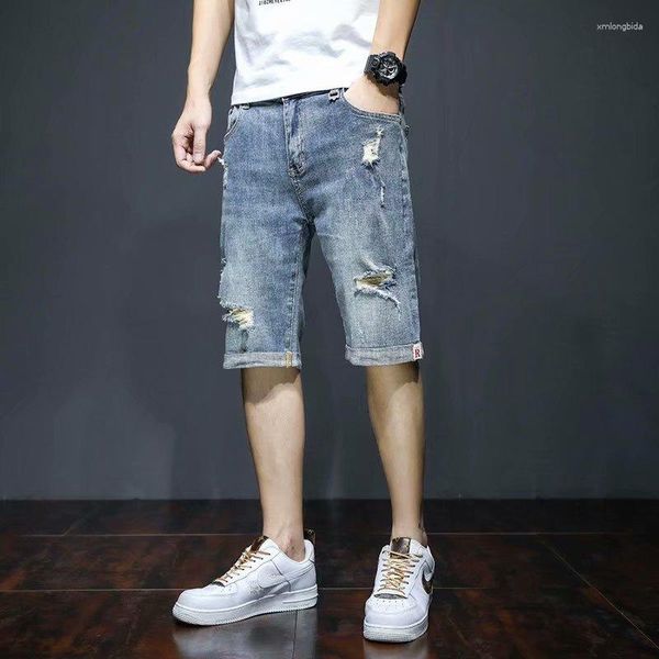 

men's jeans solid color denim shorts outdoor casual shopping retro holes hip hop fashion trend multi-size summer 2023, Blue