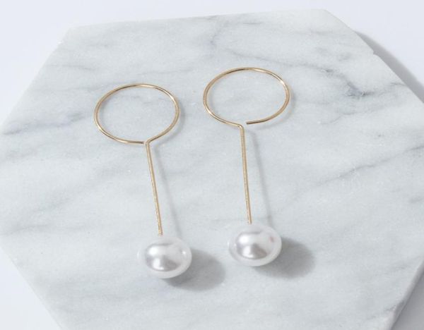 

e197 korean style pearl earrings celebrity wind long pearl circle tassel earrings simple lady9926115, Golden;silver