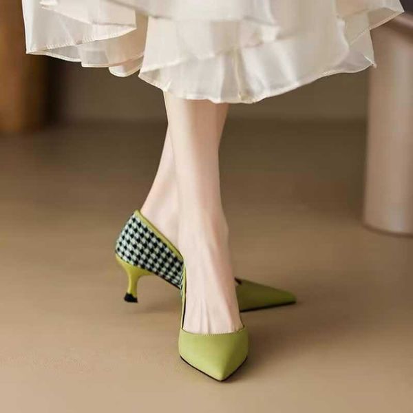 

sandals new roman mixed color women leather shoes pointed toe comfortable low high heels casual handmade slip-on womens pumps 230417, Black