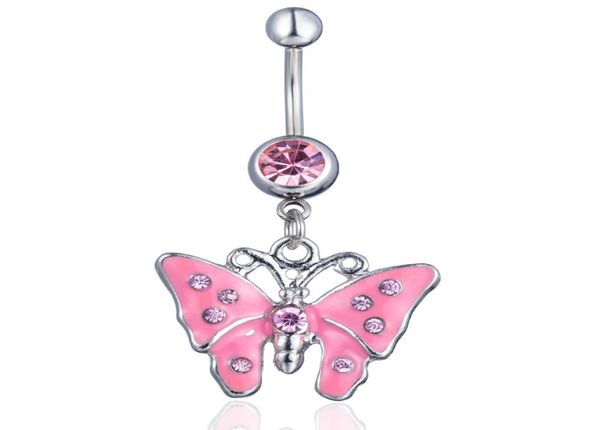 

d0235 3 colors pink color nice butterfly style belly ring with piercing body jewlery navel7715390, Silver