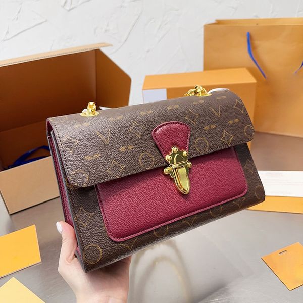 

26x17cm vavin womens designer medium flap bag two-tone patchwork calfskin leather golden lock chain old flower high-capacity crossbody shoul