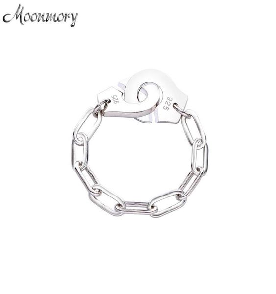 

moonmory fashion 925 sterling silver handcuff ring white paper clip chain menottes ring gift for women and men jewelry dating 20103596226, Golden;silver