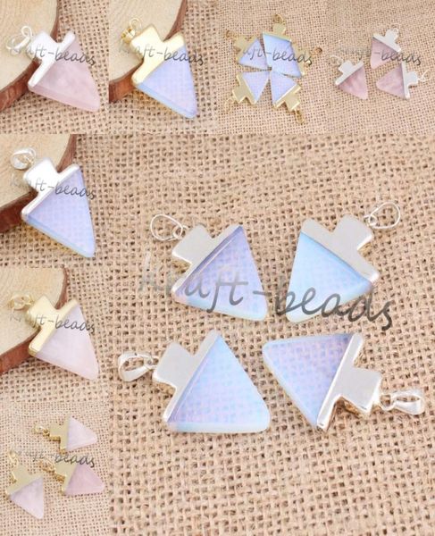 

whole 10pcs fashion gold platedsilver plated rose quartz opalite opal stone christmas tree pendant necklace charm jewelry4458359, Silver