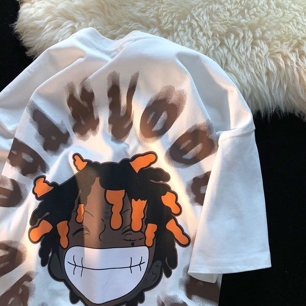 

womens tshirt european and american y2k cartoon shortsleeved tshirt men and women street retro loose harajuku oversize halfsleeved 230707, White