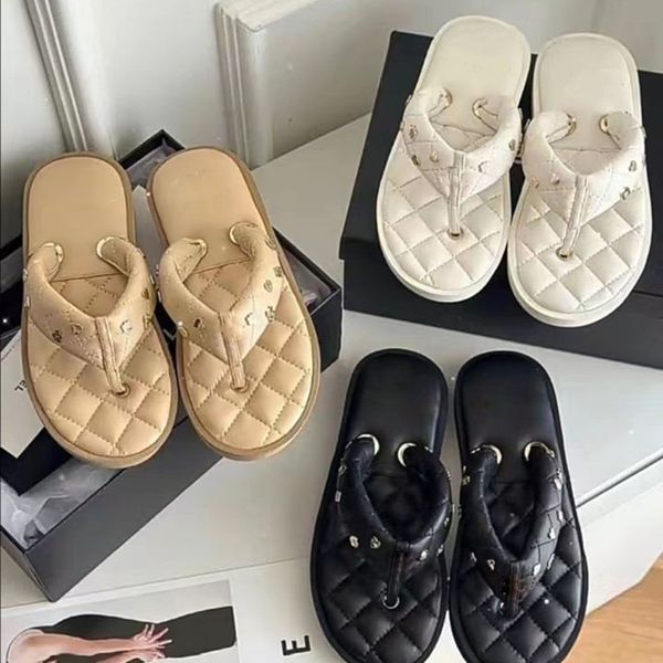 

summer leather flip flops sandals flat slippers round toe non-slip rubber sole women's luxury designers fsshion casual shoes factory fo, Black