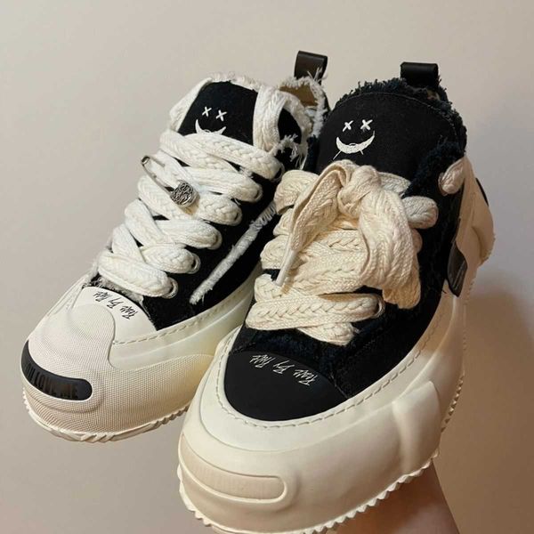 

xvessel vanness wus same canvas shoes cotton candy 2023 thick soled high rise male and female lovers big head smiling face casual board shoe, Black