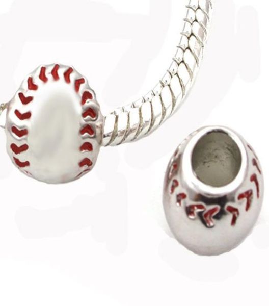 

rhodium plating red enaemel baseball sports metal slider bead european spacer charm fit chamilia biagi charm bracelet5226603, Black
