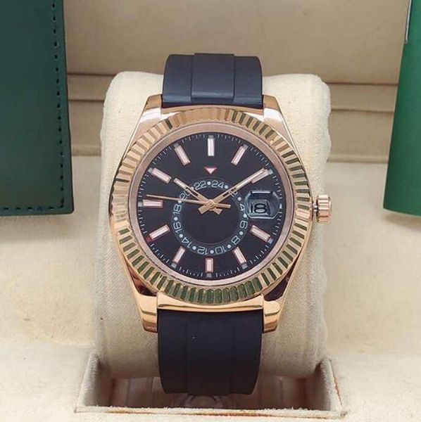 

42mm men's automatic mechanical watch mens watches rubber watchband stainless steel folding buckle sport waterproof business wristwatch, Slivery;brown