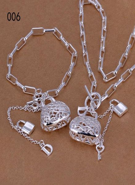 

women039s sterling silver plate jewelry setswedding 925 silver necklace bracelet jewelry set gts6 factory direct 1059995