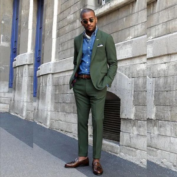 

hunter green slim fit mens prom suits two pieces peaked lapel wedding suits for men one button tuxedos blazers jacket pants, Black;gray