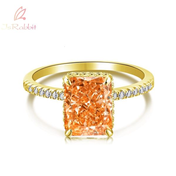 

with side stones israbbit 14k gold plated radiant cut 8 10mm lab vivid sapphire birthstone ring 925 sterling silver luxury jewelry drop 2307