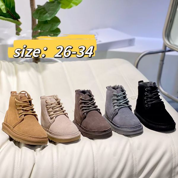 

child boots designer chestnut fur real leather winter children's shoes classic mini suede ankle booties with box, Black