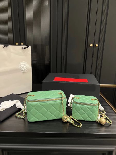 

green golden ball metal chain box bags luxury sheepskin zipper makeup bag classic diamond quilted cosmetic case fashion shoulder crossbody b