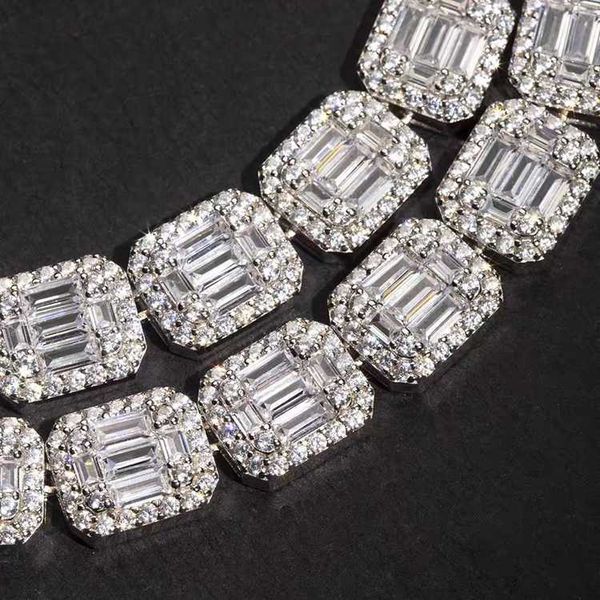 

925 solid silver 13mm wide with 2rows fire moissanite diamond cuban link chain