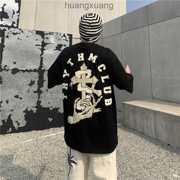 

stussys skull korean edition harajuku style personalized letter print bottom t-shirt loose fit short sleeve t-shirt men's fashion, White;black