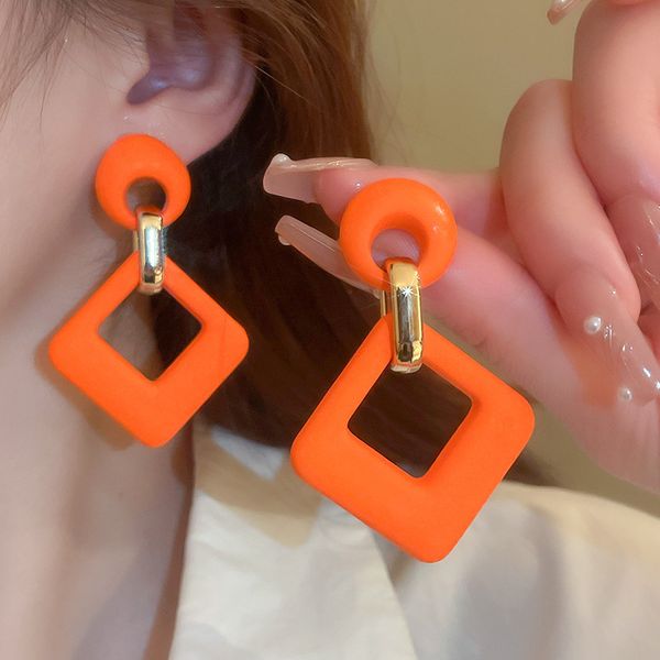 

stud korean acrylic candy color earrings for women 2023 summer trendy geometric square orange rose red yellow earings party 230710, Golden;silver