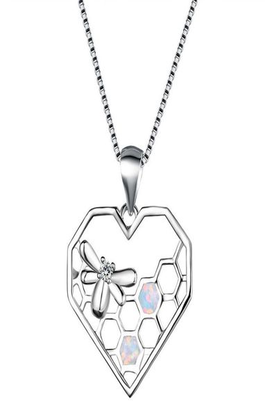 

fashion blue white opal charm necklaces for girl heart honeycomb bee animal pendant necklace women boho chain jewelry4822038, Silver