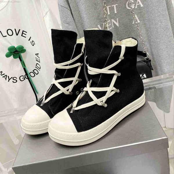 

designer canvas shoes casual shoes male sneakers women high street rick men black boots streetwear solid lace-up owen