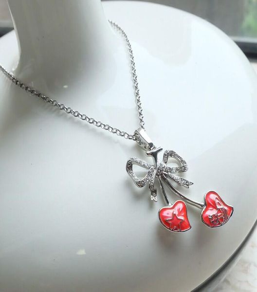 

red double heart necklace silver full diamond bow double peach heart saturn necklace6854909