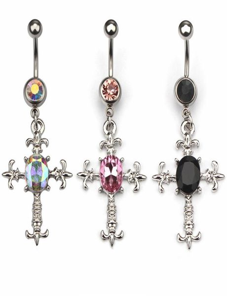 

d0522 cross style belly navel button ring01234567894988784, Silver