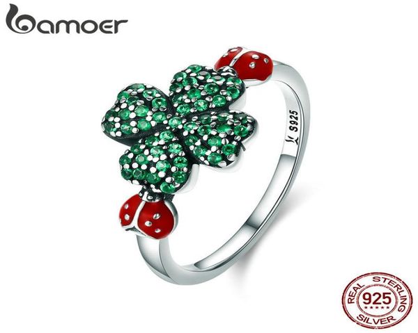 

bamoer 100 authentic 925 sterling silver ladybug clover flower green cz crystal ring for women sterling silver jewelry scr309 d8991470, Slivery;golden