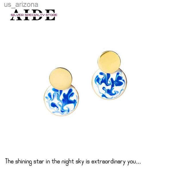 

aide s925 sterling silver 2022 trend earring for women vintage blue and white porcelain stud earrings piercing cartilage mujer l230620, Golden;silver