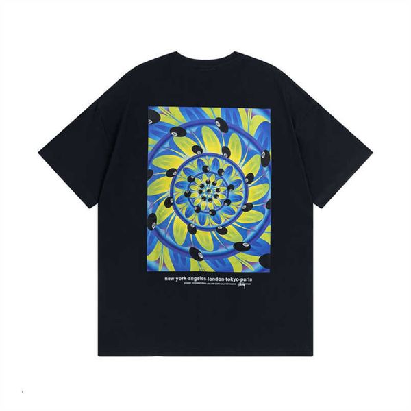 

2023 new mens t-shirts stussys shirt no.8 bowling short sleeve womens summer european american fashion hip hop sunflower printed cotton loos, White;black