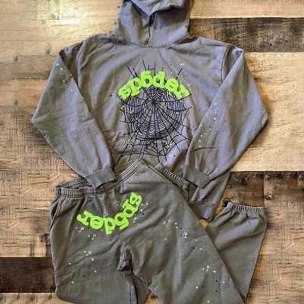 

spider men's hoodies sweatshirts european and american fashion new spder slate grey web spider web sweater pants set, Black