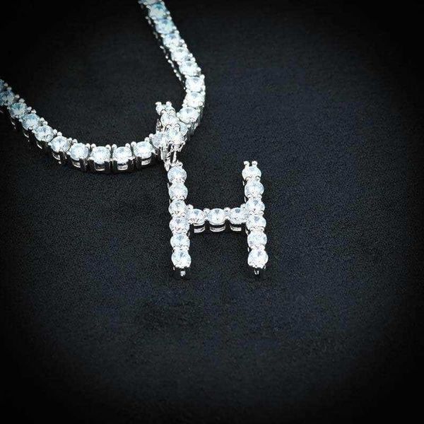 

hip hop new design name initial pendant letter necklace chain gold plated stainless steel crystal personalized diamond necklace, Silver