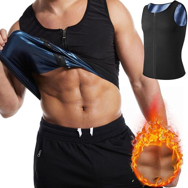 

men's body shapers men sauna shaper vest thermo sweat shapewear tank slimming vest waist trainer gym fitness workout zipper shirt fat b, Black;brown