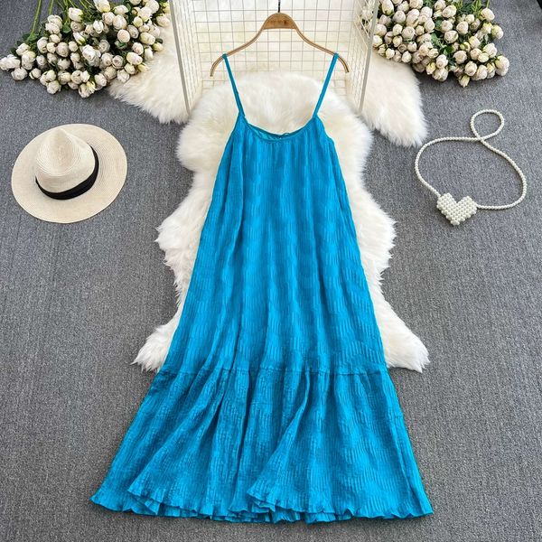 

tourism outfit p taking clothes seaside vacation beach skirt gentle and loose fitting a-line ruffle dress, Black;gray