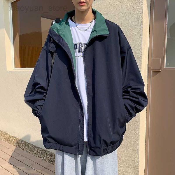 

men's jackets japanese retro stand-up collar tooling jacket sense coat men spring and autumn loose casual solid color baseball uniform, Black;brown