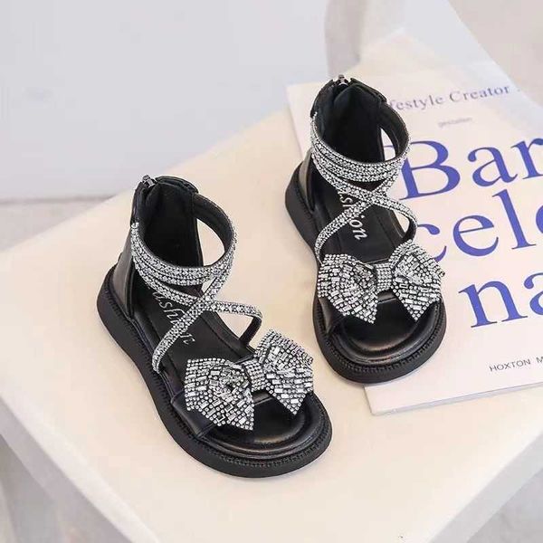 

sandals girls' roman sandals 2023 summer new children's bowknot rhinestone princess shoes soft sole lightweight girls' fashio, Black;red