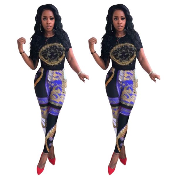 

summer women's two-piece casual printed short sleeves and printed sweatpants ship, White