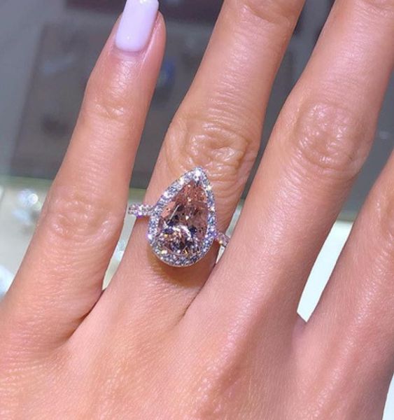 

20191109 rose gold inlaid pink crystal water drop pear shaped engagement party ring5875448, Golden;silver